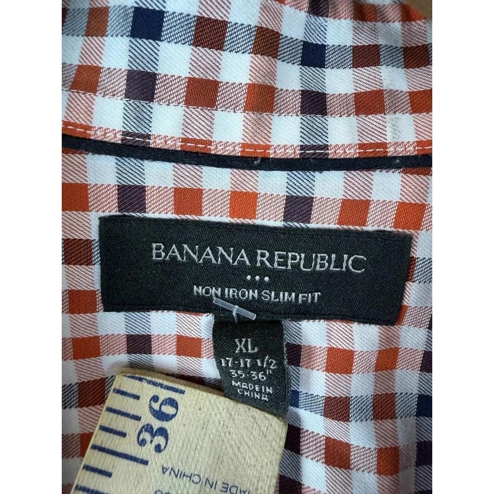 Banana Republic Dress Shirt Mens XL Multicolor Gingham Non Iron Slim Fit Mens